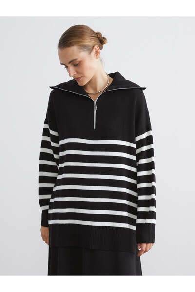 LC Waikiki Alita City Lcw Modest Ecru Knitwear Striped Loose & Baggy Women's ...
