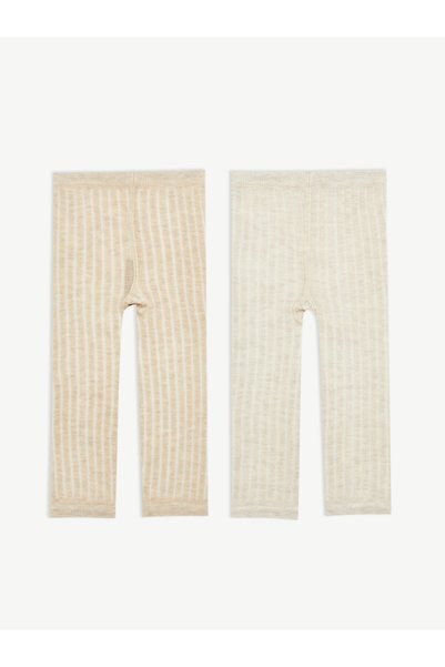 LC Waikiki Alita City Farkıyla Lcw Baby Ecru Striped 2-Pack Baby Girl Pantyhose