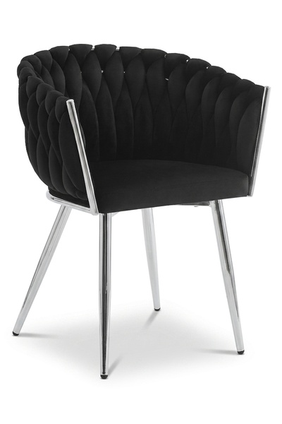 Oskar Scaun de dining din catifea ORION, negru, picioare cromate