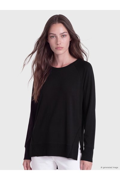 LC Waikiki LCW Modest Black Plain Oval-Neck Women's Tunic, Featuring the ALIT...