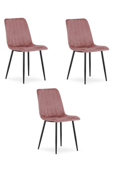 Oskar Scaun de dining LAVA din catifea, roz, set de 3, picioare negre