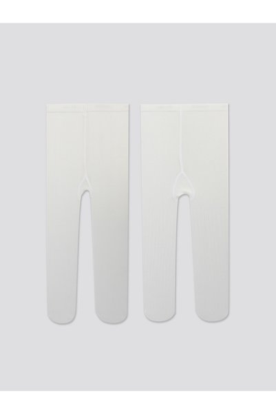 LC Waikiki Alita City Farkıyla Lcw Baby Ecru Plain 2-Pack Baby Girl Pantyhose