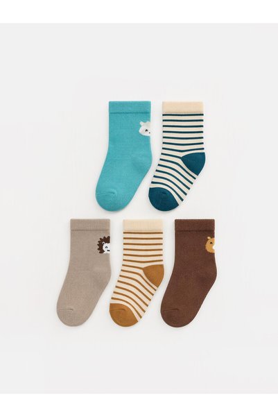 LC Waikiki Alita City Ecru Striped 5-Piece Pack Boys' Socks with a Difference