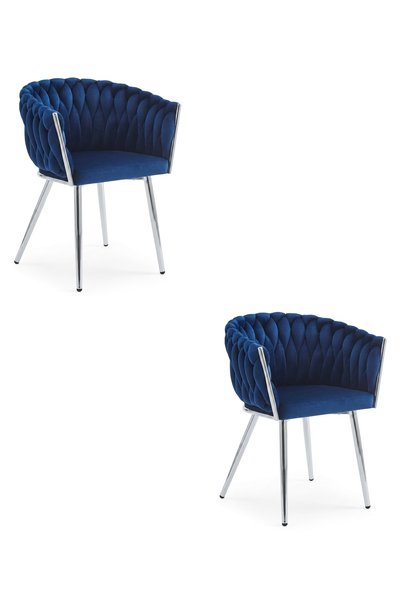 Oskar Scaun de dining din catifea ORION, albastru marin, set de 2, picioare c...