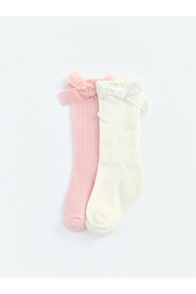 LC Waikiki Alita City Farkıyla Lcw Baby Ecru Plain 2-Pack Baby Girl Socks