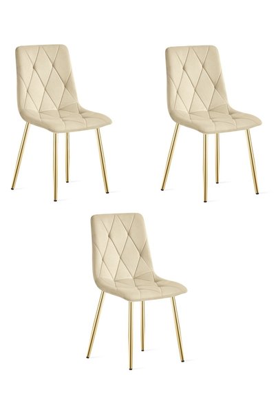 Oskar Scaun de dining din catifea LIBRA, bej deschis, set de 3, picioare aurii