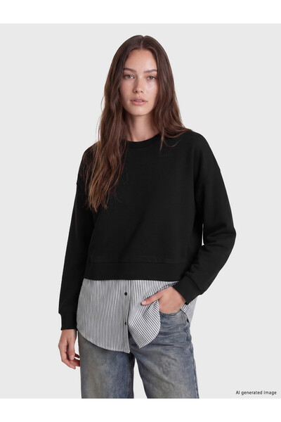 LC Waikiki Alita City – Lcw Modest Black Interlock Striped Loose & Oversized ...