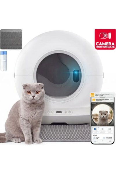 iHunt Litiera Automata Smart Cat Litter V7 Camera, Wi-Fi, Senzori, Camera vid...