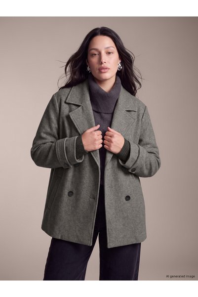 LC Waikiki LCW Curve Gray Plus-Size Women's Melton Coat, Featuring the ALITA ...