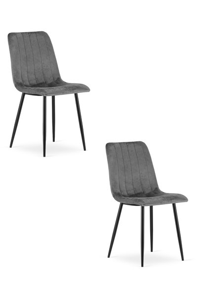 Oskar Scaun de dining LAVA din catifea, gri închis, set de 2, picioare negre