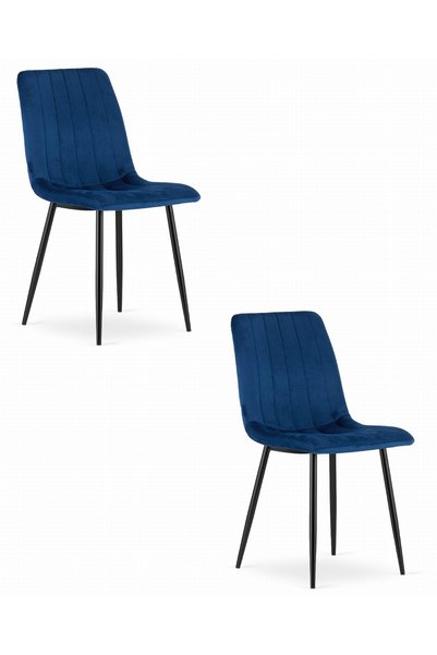 Oskar Scaun de dining LAVA din catifea, albastru marin, set de 2, picioare negre