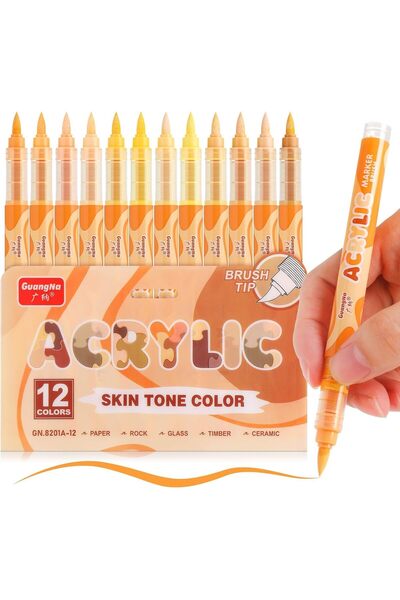 Yelajoy 12-color Acrylic Paint Marker Pens with Soft Brush Tips & Automatic I...