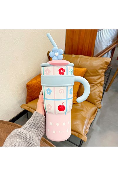 Generic كوب ثلج كبير وصغير بتصميم عباد الشمس، سهل الحمل مع حلقة خاصة وطباعة ش...