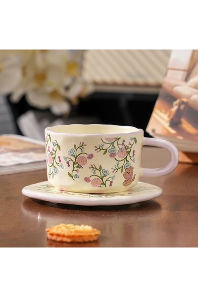 Generic طقم أكواب سيراميك بتصميم حيوانات كرتونية لطيفة مع صحون، كوب قهوة عالي...
