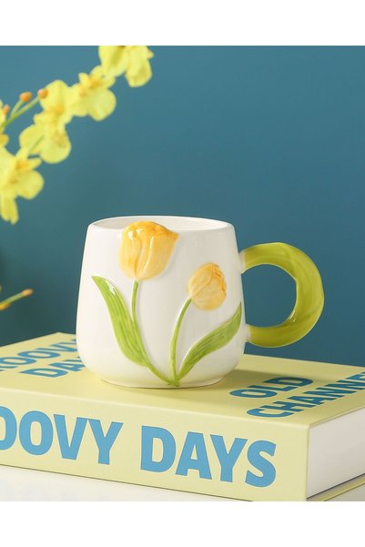 Generic Creative hand-painted Tulip mug high-looking ins style ceramic cup ni...