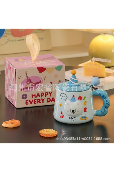 Generic Cartoon Ceramic Cat Mug with Lid, Household Drinking Cup, Coffee Cup,...