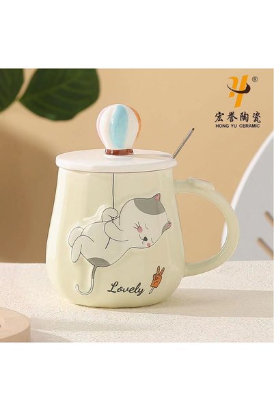 Generic كوب سيراميك بتصميم قطة منقوشة، ذو مظهر أنيق وثلاثي الأبعاد، سعة كبيرة...