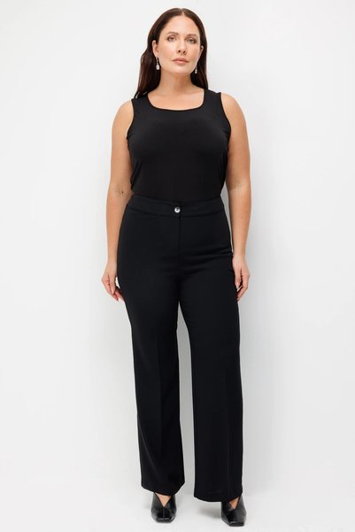 Moda İlgi Pantaloni țesuți pentru femei, cu croi larg, negri