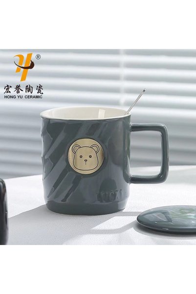 Generic كوب قهوة من السيراميك البرونزي بتصميم دب إبداعي، مزود بشعار محفور على...