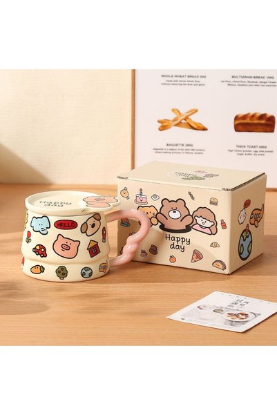 Generic Cartoon Graffiti Mug High Color Value Animal Mug with Lid Girl's Birt...