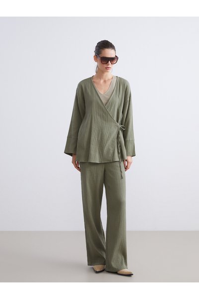 LC Waikiki LCW Vision Khaki Muslin Plain Loose & Wide-Leg Women's Pants, with...