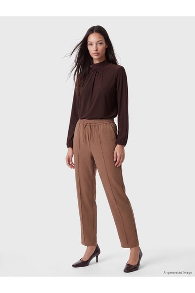 LC Waikiki Brown Solid-Color Loose & Wide-Leg Women's Pants, with the ALITA C...
