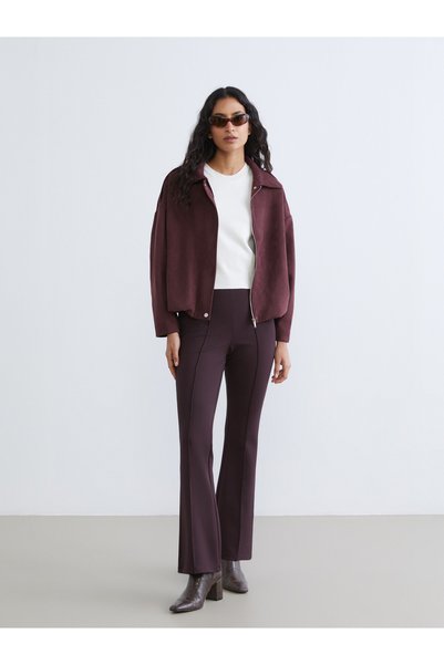 LC Waikiki LCW Modest Burgundy Solid Straight & Slim Flared Women's Pants, Fe...
