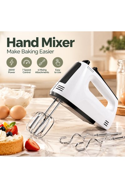 LANNO WE-133 Hand Mixer, 260W Electric Handheld Mixer with 7 Speeds, Egg Beat...