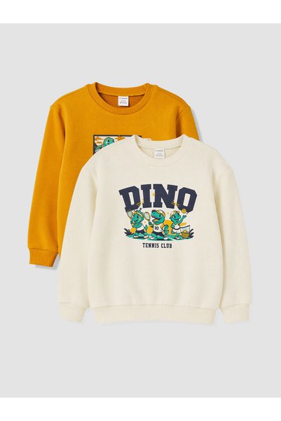 LC Waikiki Boys' Ecru-Printed Sweatshirt with the ALITA CITY Touch
