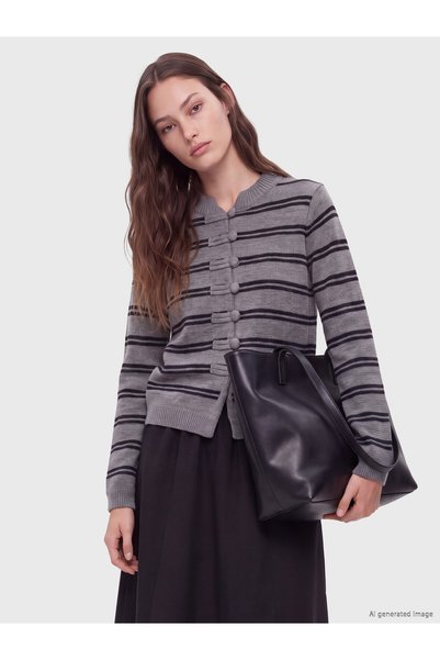 LC Waikiki TWO MT SHOP QUALITY LCW Modest Gray Striped Short Women's Cardigan