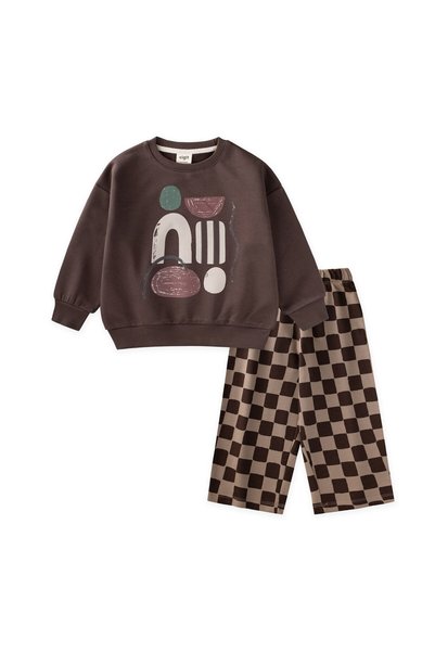 Cigit Desenli Sweatshirt Erkek Çocuk Takım 2-8 Yaş Kahverengi