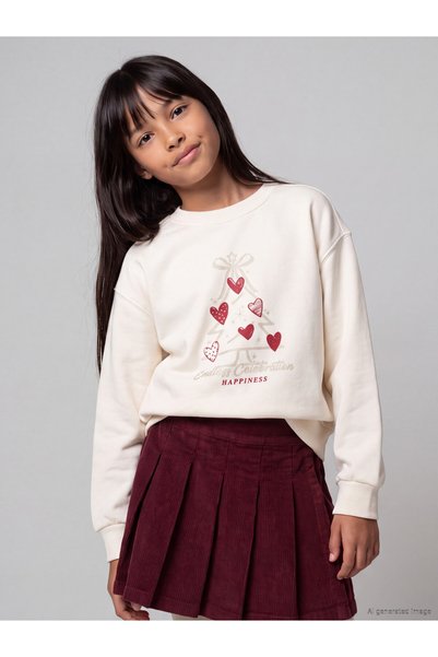 LC Waikiki LCW Kids Ecru-Printed Girls' Thick Sweatshirt, Featuring the ALITA...