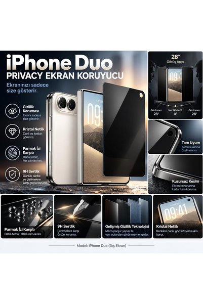 Generic IPhone Duo Uyumlu Privacy Hayalet Cam Ekran Koruyucu 9H