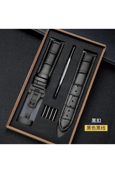 Choice 20mm Black Black Genuine Leather Strap With Box Watch Band Butterfly C...