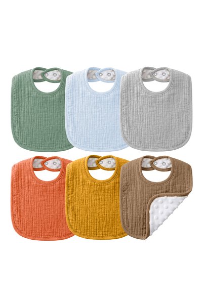 Choice FJ-6P-Unisex 6 Pack Muslin Gauze Baby Bibs with Soft Plush Minky Dotte...