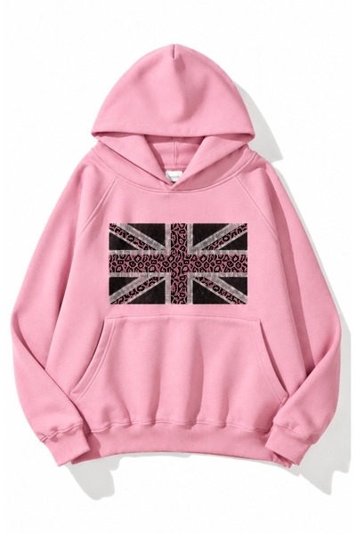 Violon Leopard Taş Baskılı Oversize Sweatshirt Hoodie