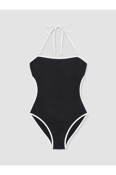 LC Waikiki Alita City Farkıyla Soulife Black Plain Women's Swimsuit