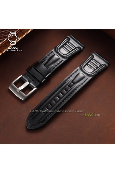 Choice 22mm Black 18mm 20mm 22mm 24mm Leather Watchband Accessories Vintage O...