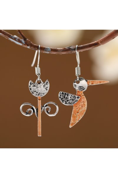 Choice Gold-color Bohemian Ethnic Style Asymmetrical Two-Color Plant Bird Pen...