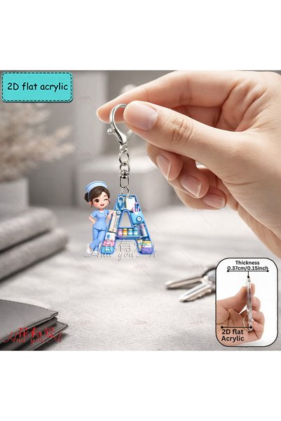 Choice Letter A 2D Nurse Letter Keychain – Acrylic Blue Uniform, 26 Letters, ...