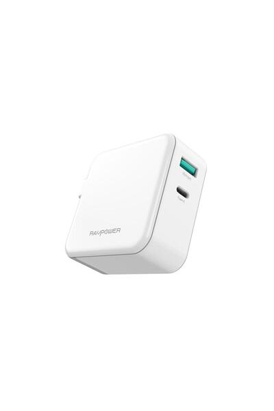 RavPower راف باور شاحن جداري 45 واط بمنفذي USB-C وUSB-A، أبيض
