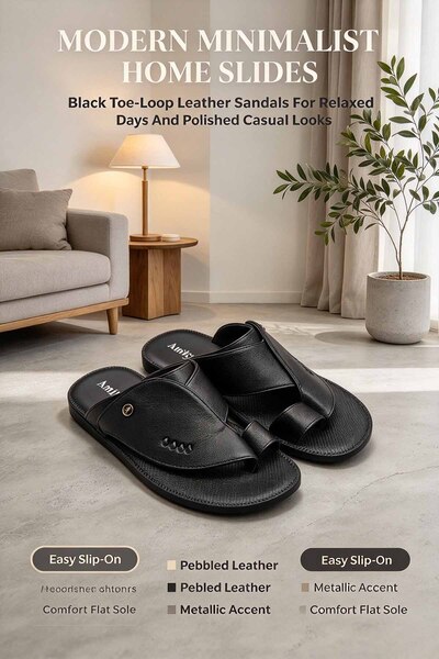 Najd Trend Mall Men's Premium Pebbled Leather Slides Crisscross Detail Wide S...