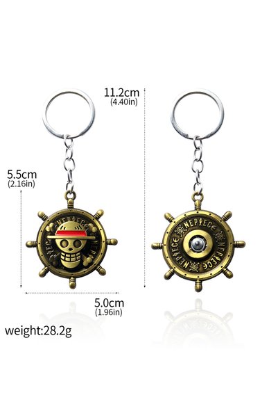 BANDAI K00809-01 One Piece Luffy Straw Hat Keychain Rotatable Zoro Skull Meta...