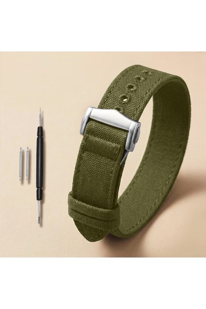 Choice Silver Buckle 18mm Army Green Canvas Watch Strap 18/20/22mm Suitable f...