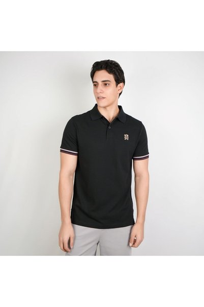 Giordano قميص بولو رجالي سادة بقصة ضيقة وتطريز