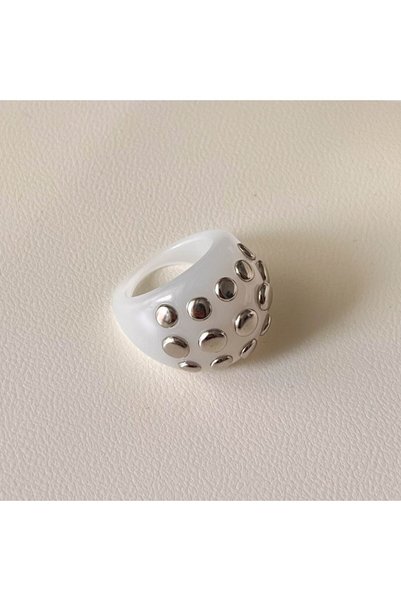 Choice WHITE Color iron Multi-color Resin Rivet Dome Rings for Women Punk Wid...