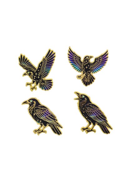 Choice 4pcs 4pcs Starry Crow Enamel Pin Set Black Bird Brooch For Coat Collar...