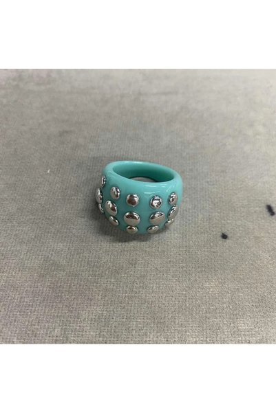 Choice cyan Color iron Multi-color Resin Rivet Dome Rings for Women Punk Wide...