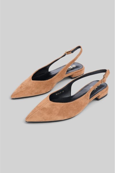 Marilyn Boutique Σουέτ Μπαλαρίνα Φλατ με Λουράκι Πίσω