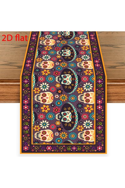 Choice 35x180cm Style 8 Mexican Day of The Dead Table Runner Colorful Sugar S...